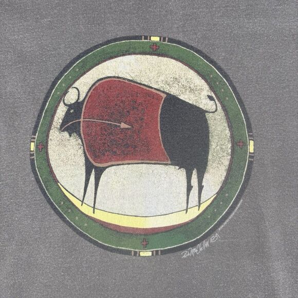 Vintage Rob McClellan Shirt Men’s XL Grey Crew Long Sleeve Native American Art - Picture 3 of 8